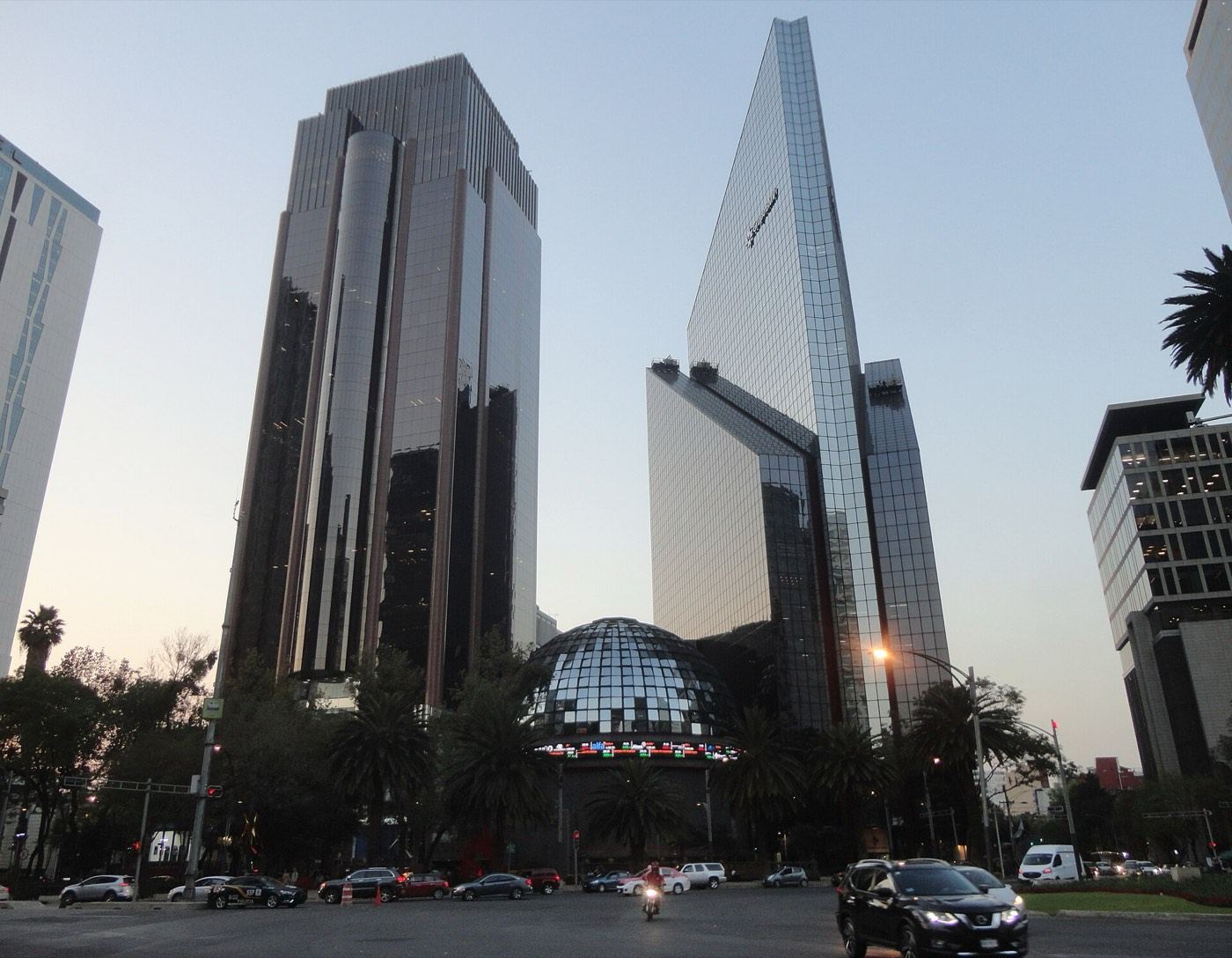 The Mexican stock exchange building and its glass dome on Paseo de la Reforma